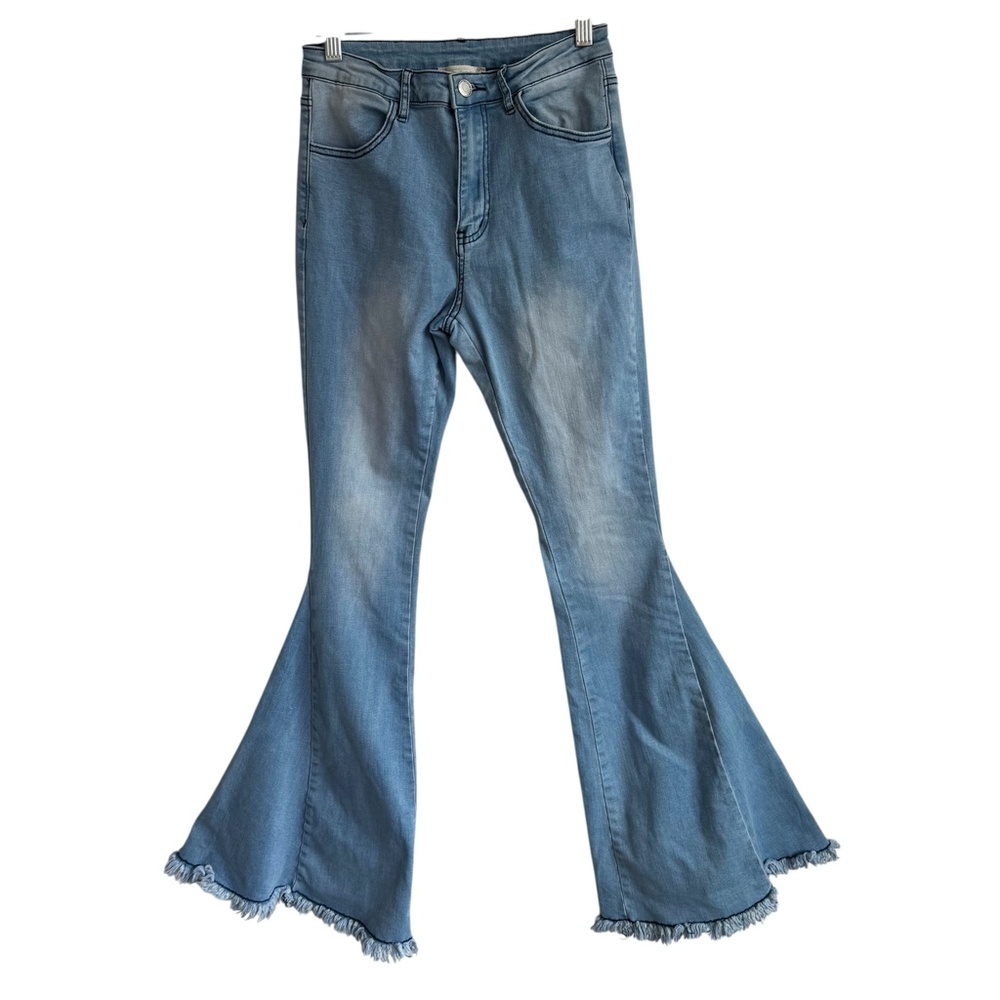 Altar'd State Light Blue Flare Jeans with Frayed Hem